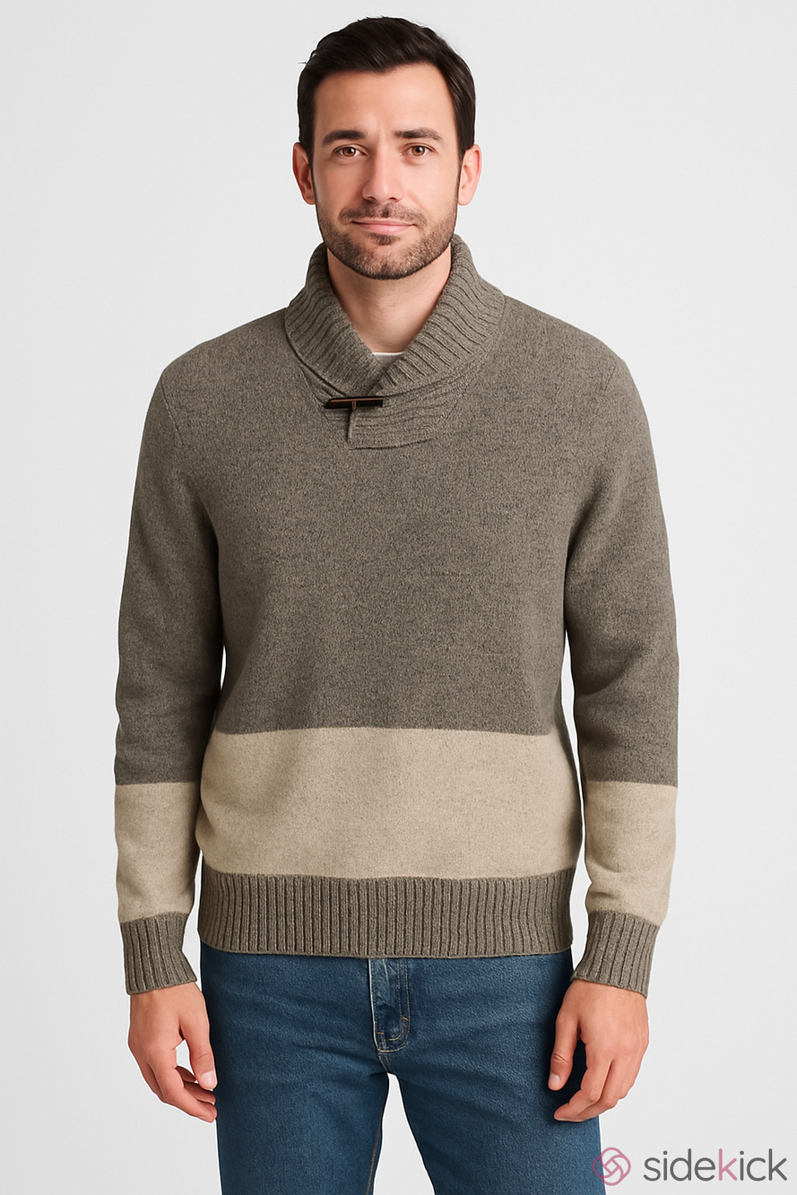 Gap Lambs Wool Shawl Neck Sweater Size Medium Grey/Beige